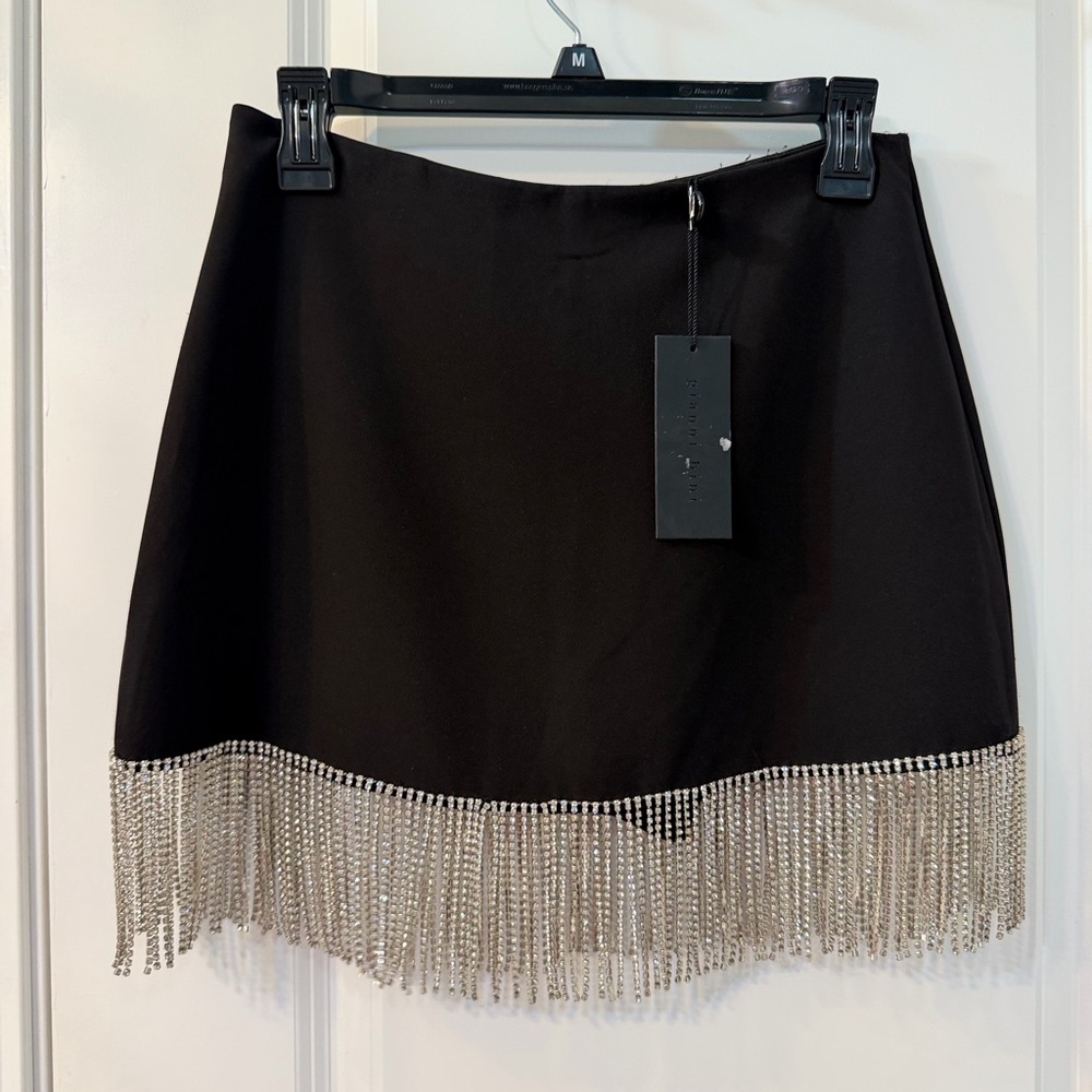 Gianni Bini Black Mini Skirt with Silver Fringe